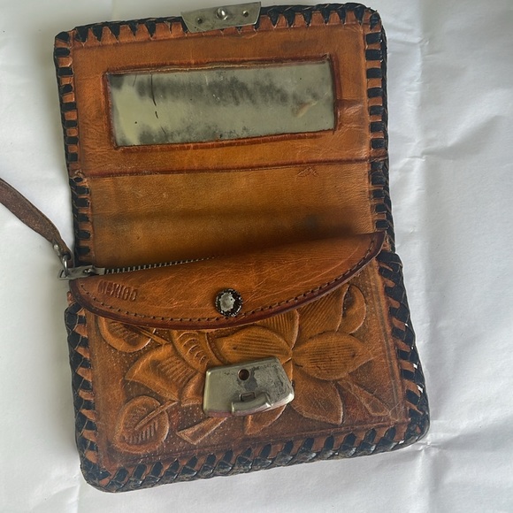 Vintage Hand Tooled Leather Wallet Floral Mexico - Picture 3 of 9